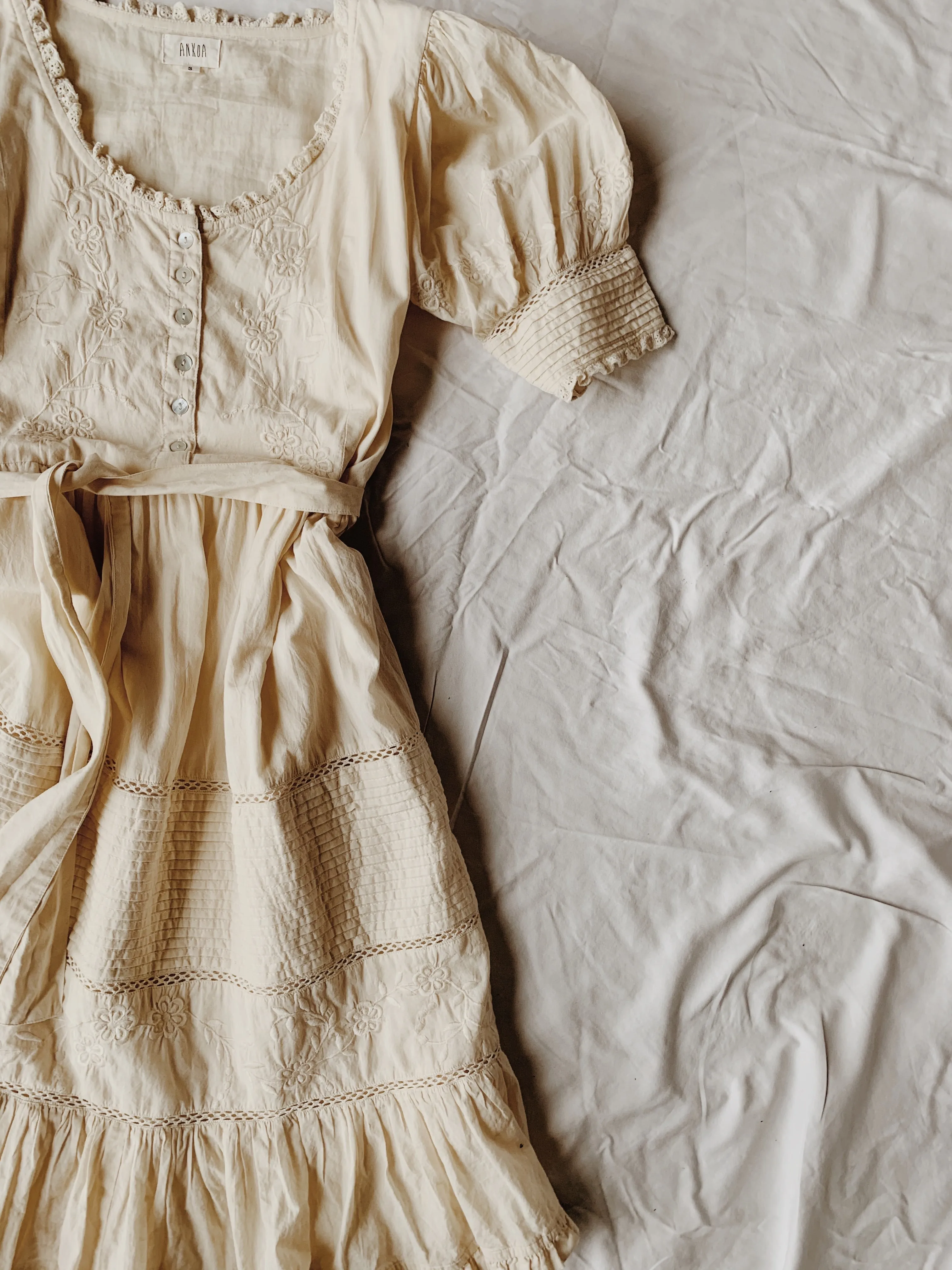 -100% RECYCLED COTTON - FAUSTINE DRESS ANTIQUE WHITE