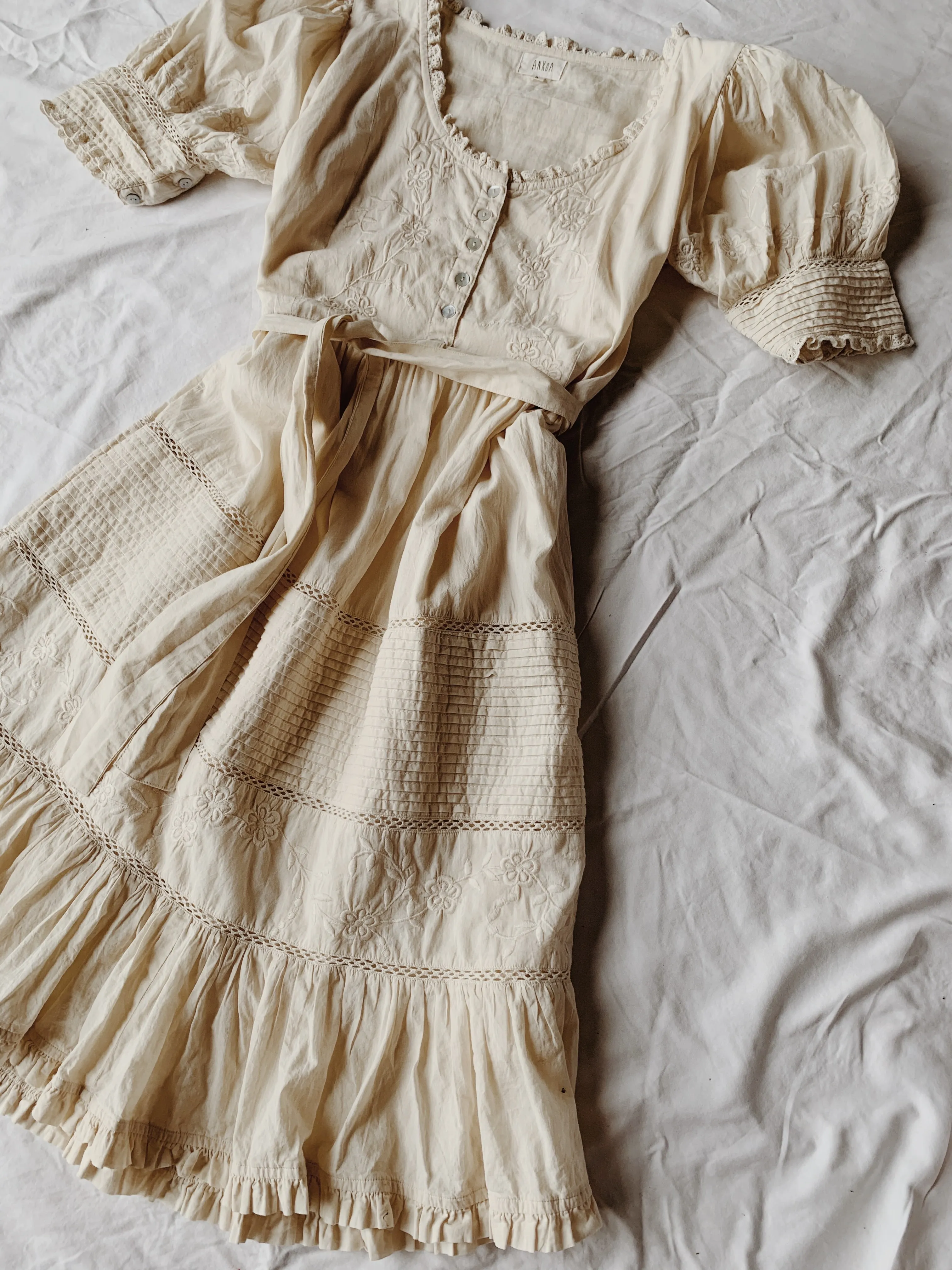 -100% RECYCLED COTTON - FAUSTINE DRESS ANTIQUE WHITE