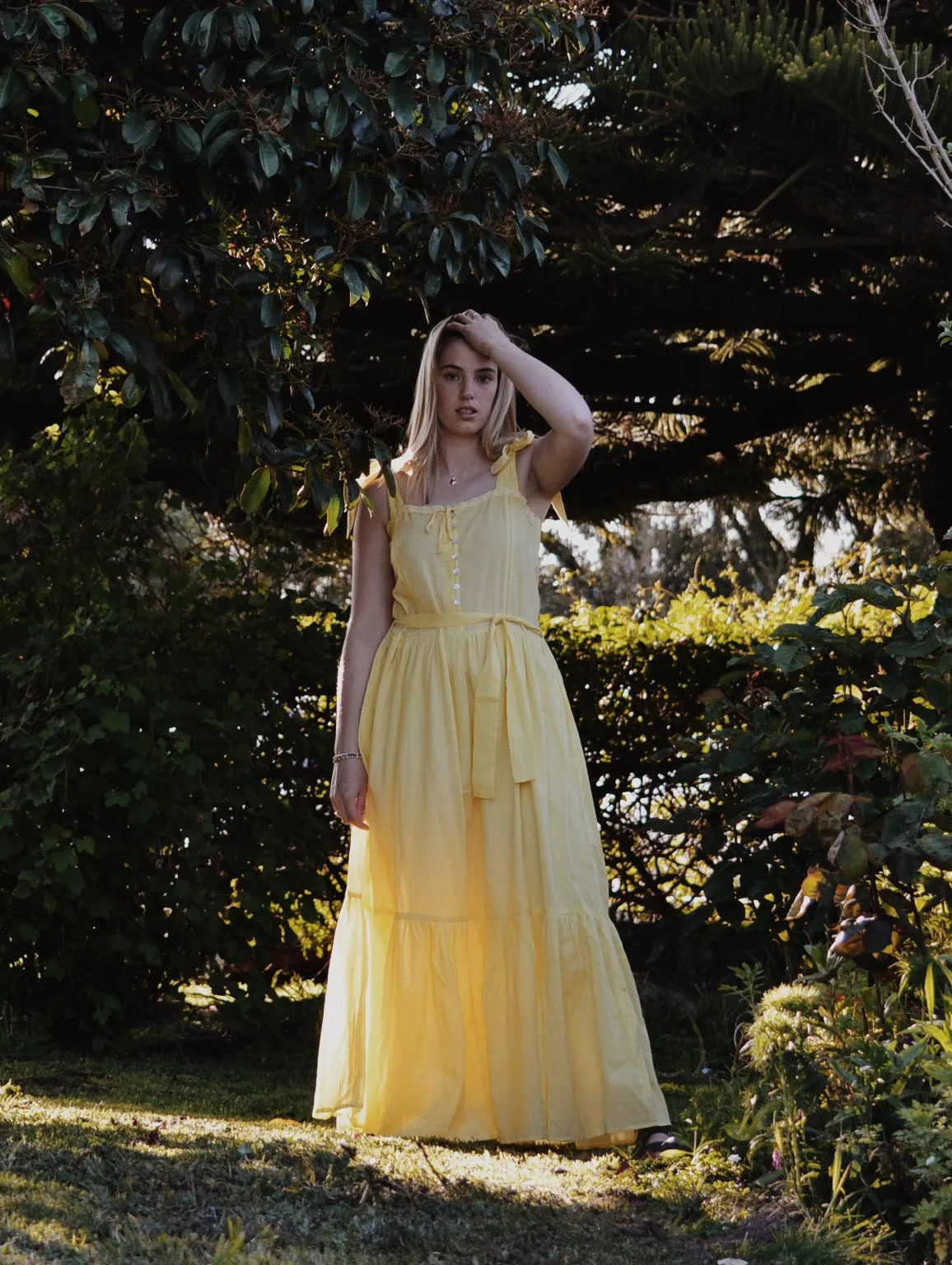 100% RECYCLED COTTON - ADELINE MAXI DRESS LEMON MERINGUE