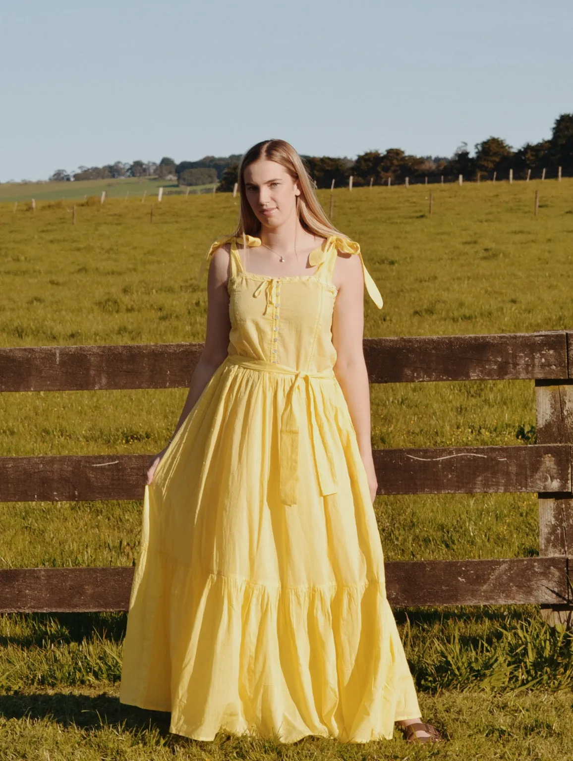 100% RECYCLED COTTON - ADELINE MAXI DRESS LEMON MERINGUE