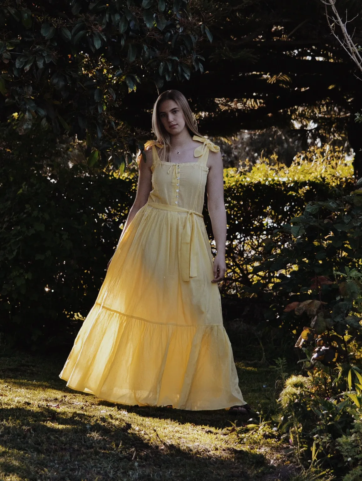 100% RECYCLED COTTON - ADELINE MAXI DRESS LEMON MERINGUE