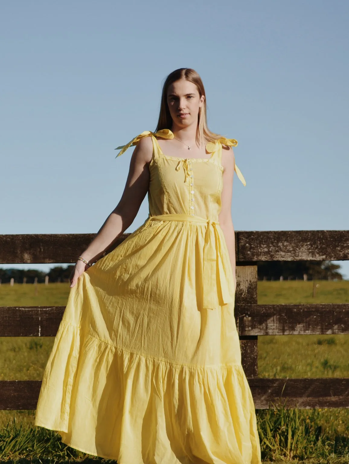 100% RECYCLED COTTON - ADELINE MAXI DRESS LEMON MERINGUE