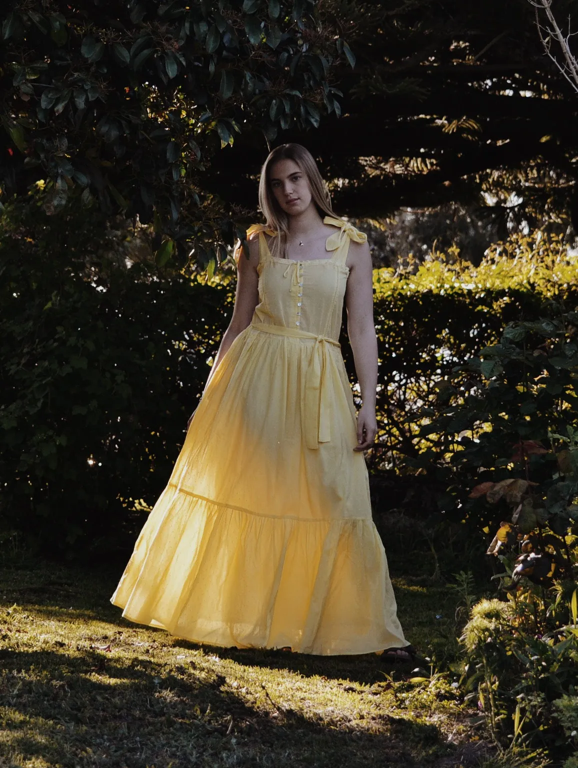 100% RECYCLED COTTON - ADELINE MAXI DRESS LEMON MERINGUE