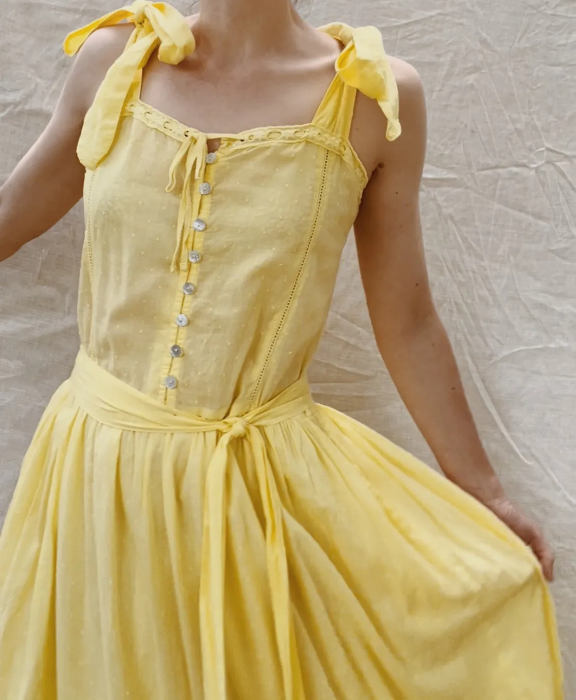 100% RECYCLED COTTON - ADELINE MAXI DRESS LEMON MERINGUE