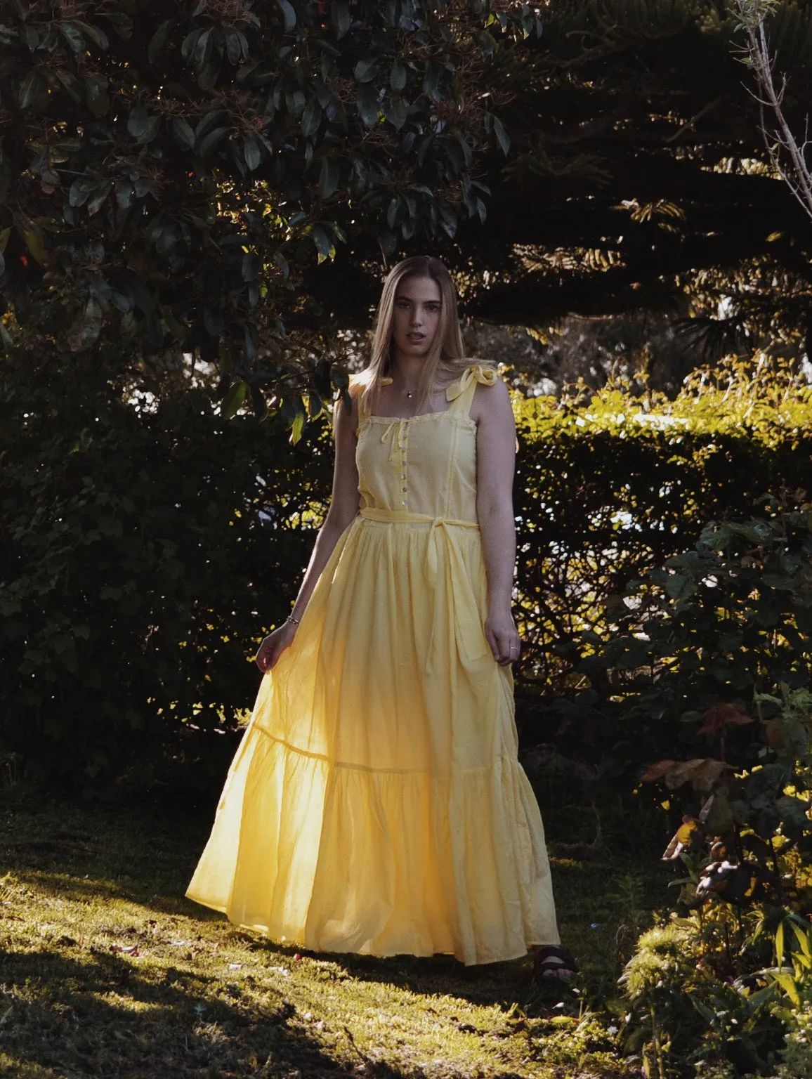 100% RECYCLED COTTON - ADELINE MAXI DRESS LEMON MERINGUE