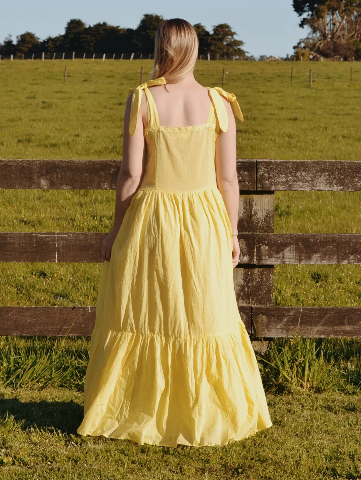 100% RECYCLED COTTON - ADELINE MAXI DRESS LEMON MERINGUE