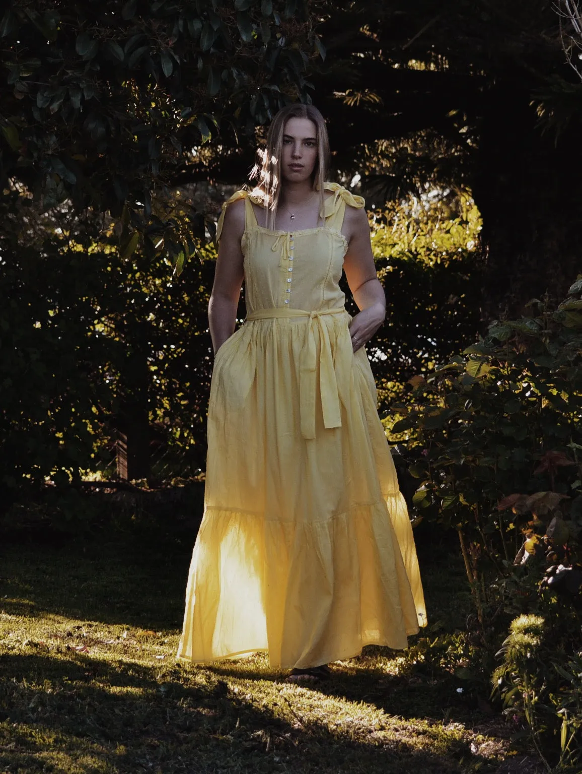 100% RECYCLED COTTON - ADELINE MAXI DRESS LEMON MERINGUE