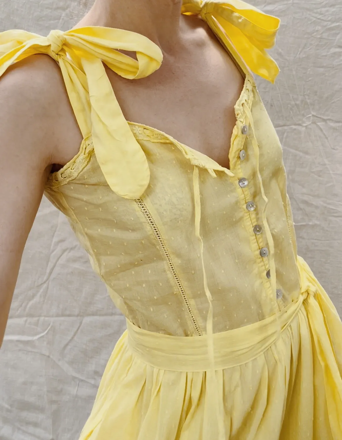 100% RECYCLED COTTON - ADELINE MAXI DRESS LEMON MERINGUE