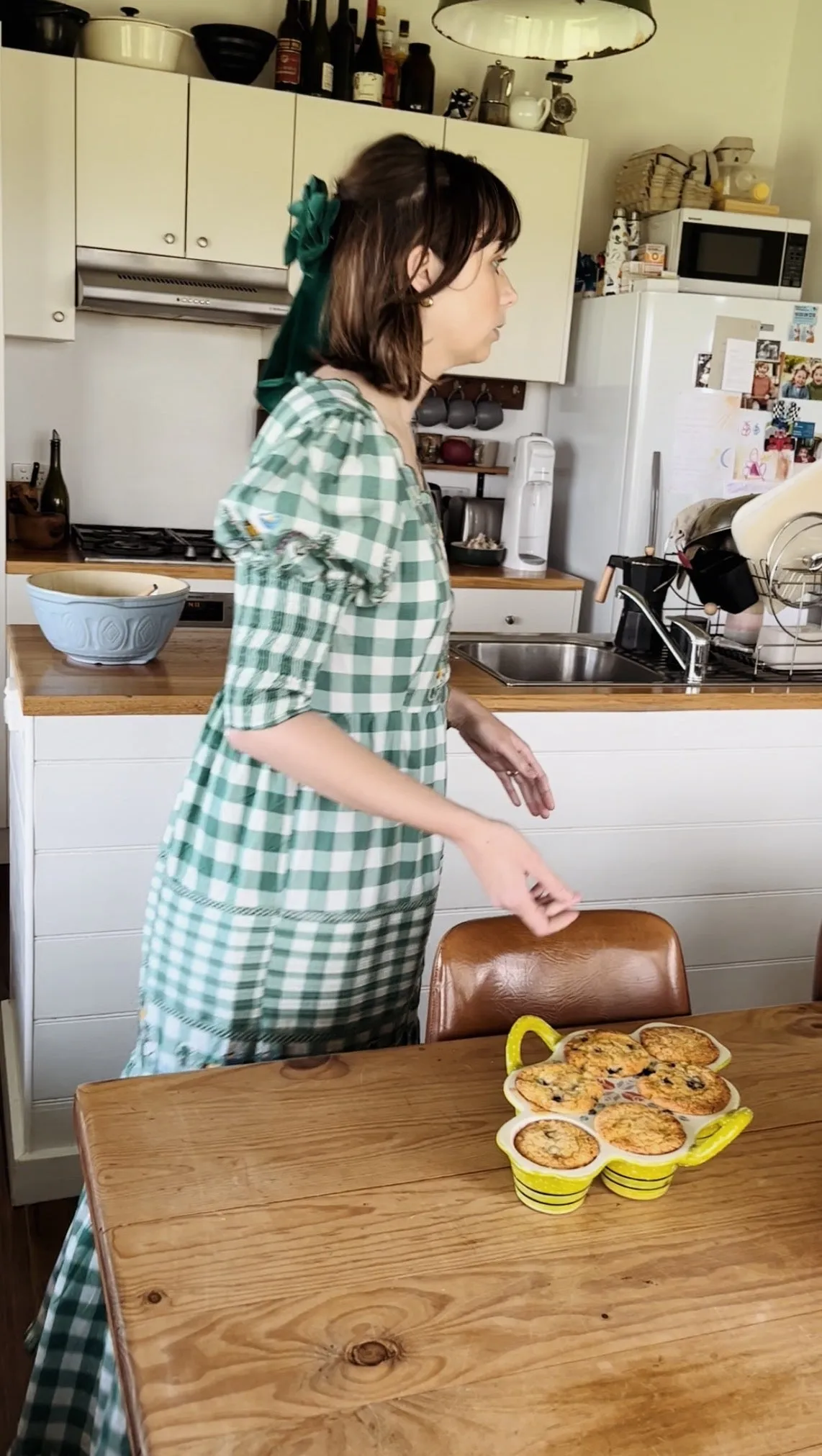 100% RECYCLED COTTON - AUGUSTINE MIDI DRESS GREEN GINGHAM GARDEN