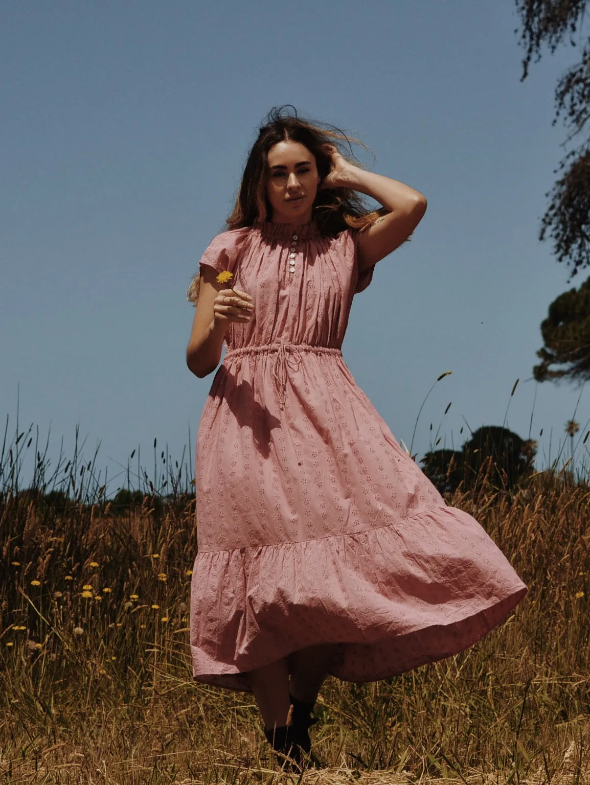 100% RECYCLED COTTON - ISABEL DRESS DUSTY PINK COTTON LACE