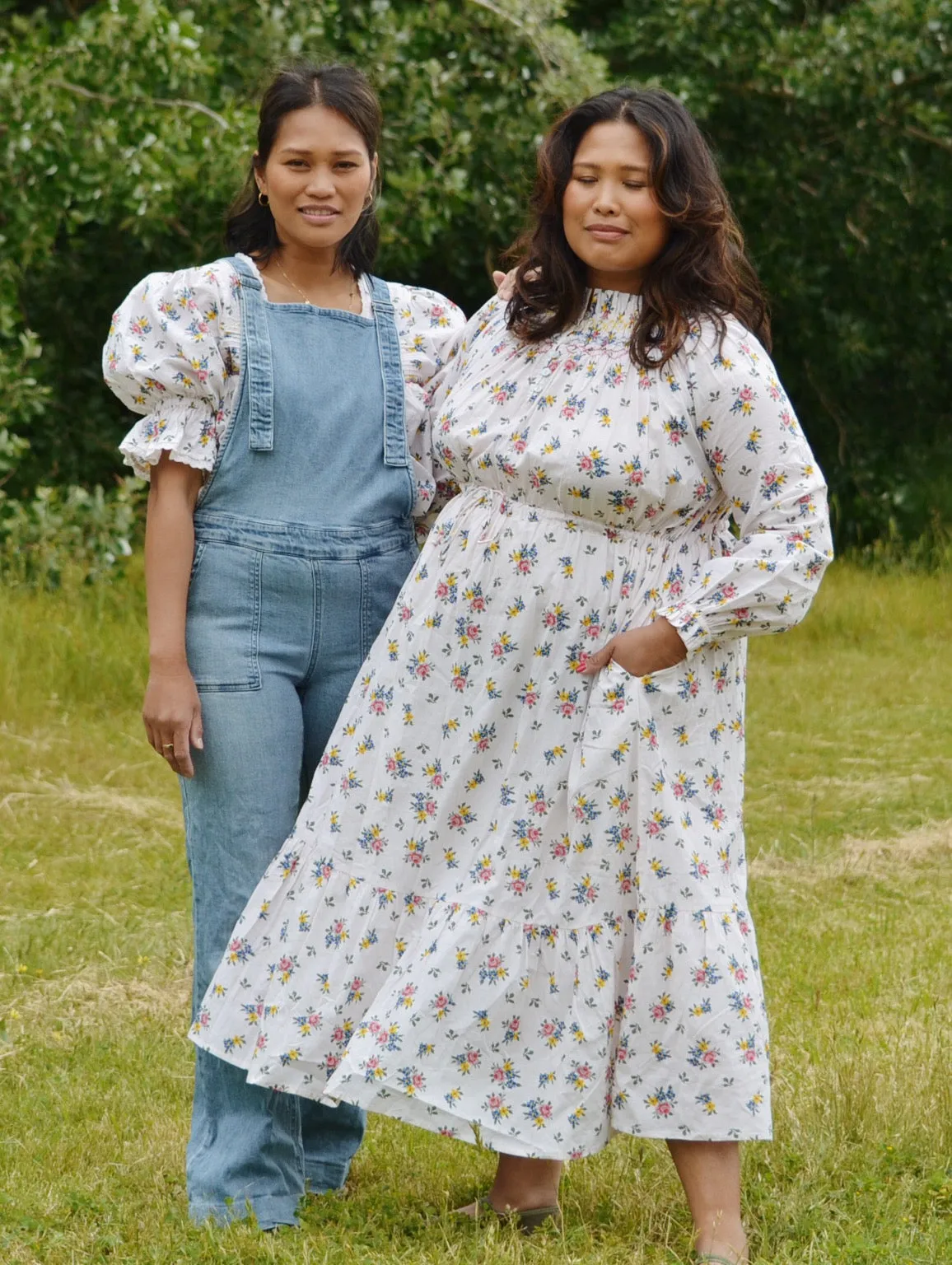 100% RECYCLED COTTON - PRAIRIE DRESS ROSE FLORAL - HAND SMOCKED