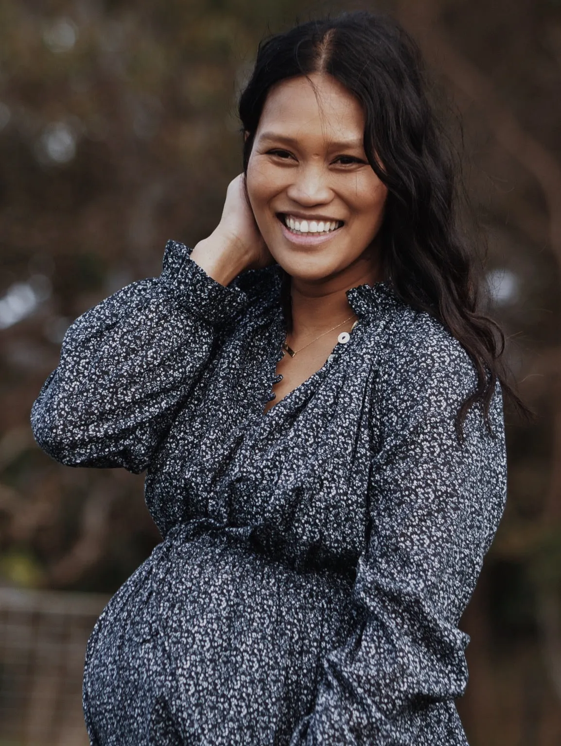 100% RECYCLED COTTON - PRAIRIE MAXI DRESS NAVY FLORAL