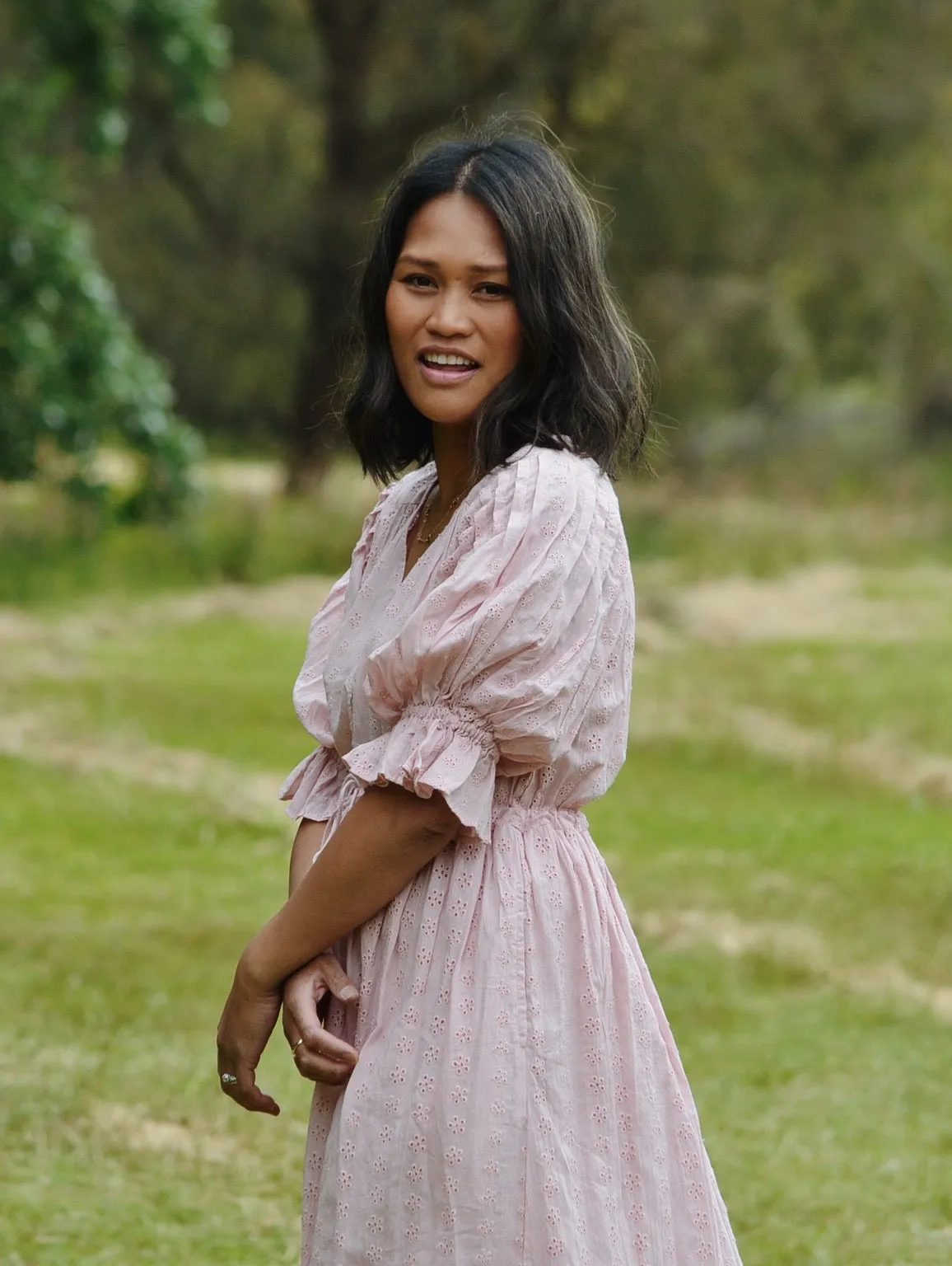 100% RECYCLED COTTON - WINSLOW PINK COTTON LACE DRESS