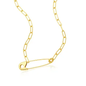 14k Gold Plated Safety Pin Paper Clip Chain Necklace