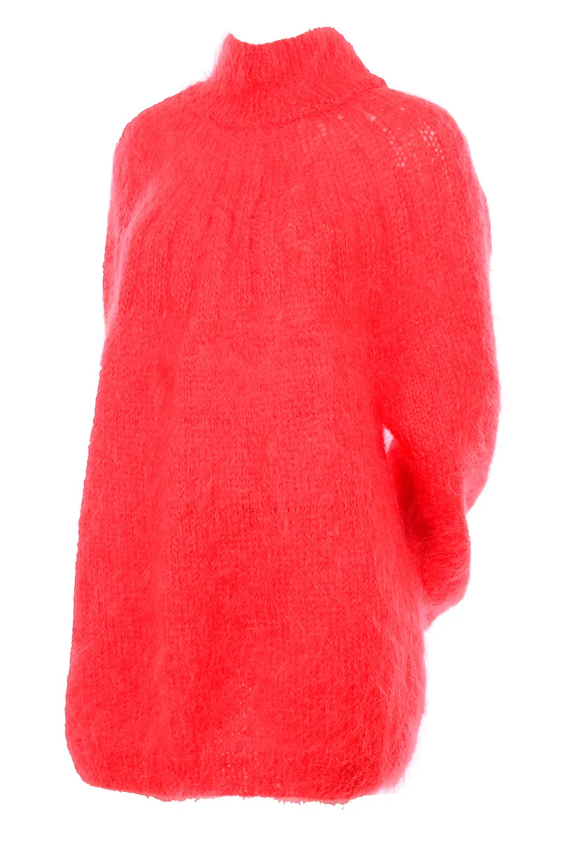 1980s Italian Mohair Blend Red Oversized Sweater One Size