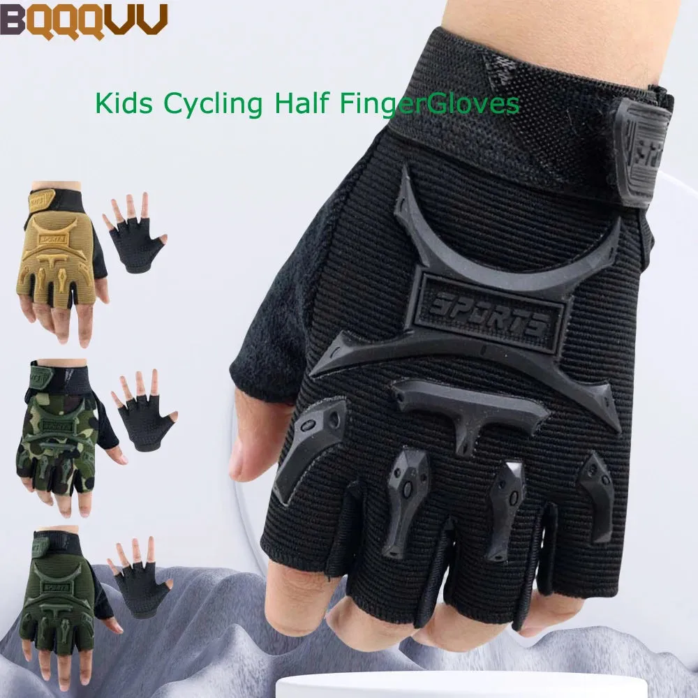 1Pair Kids Half Finger Cycling Gloves Non-Slip Fingerless Adjustable Mitten Shock-Absorbing Gloves For Boy Girl Biking Exercise