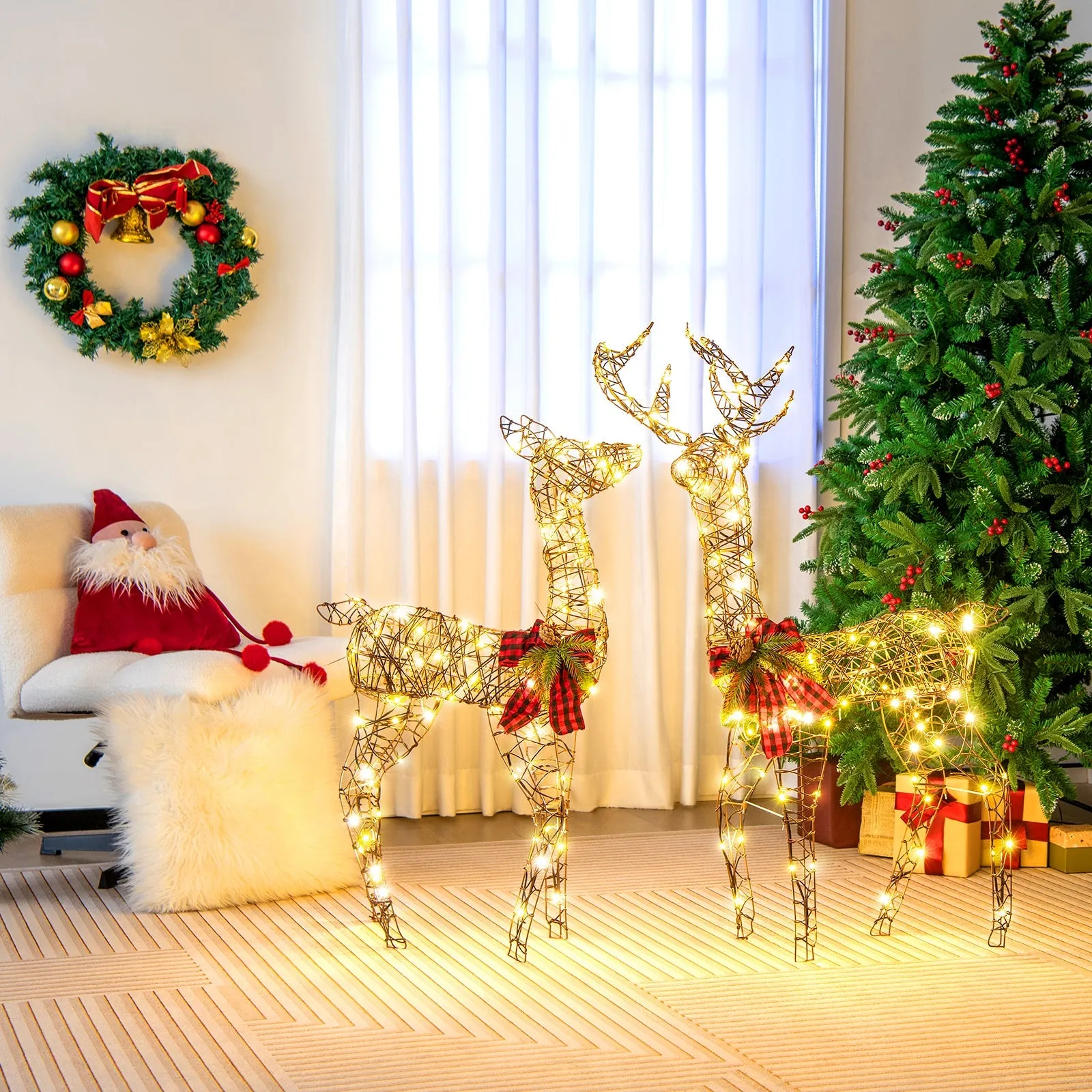 2-Piece Reindeer Family Set with 230 LED Lights and Ground Stakes