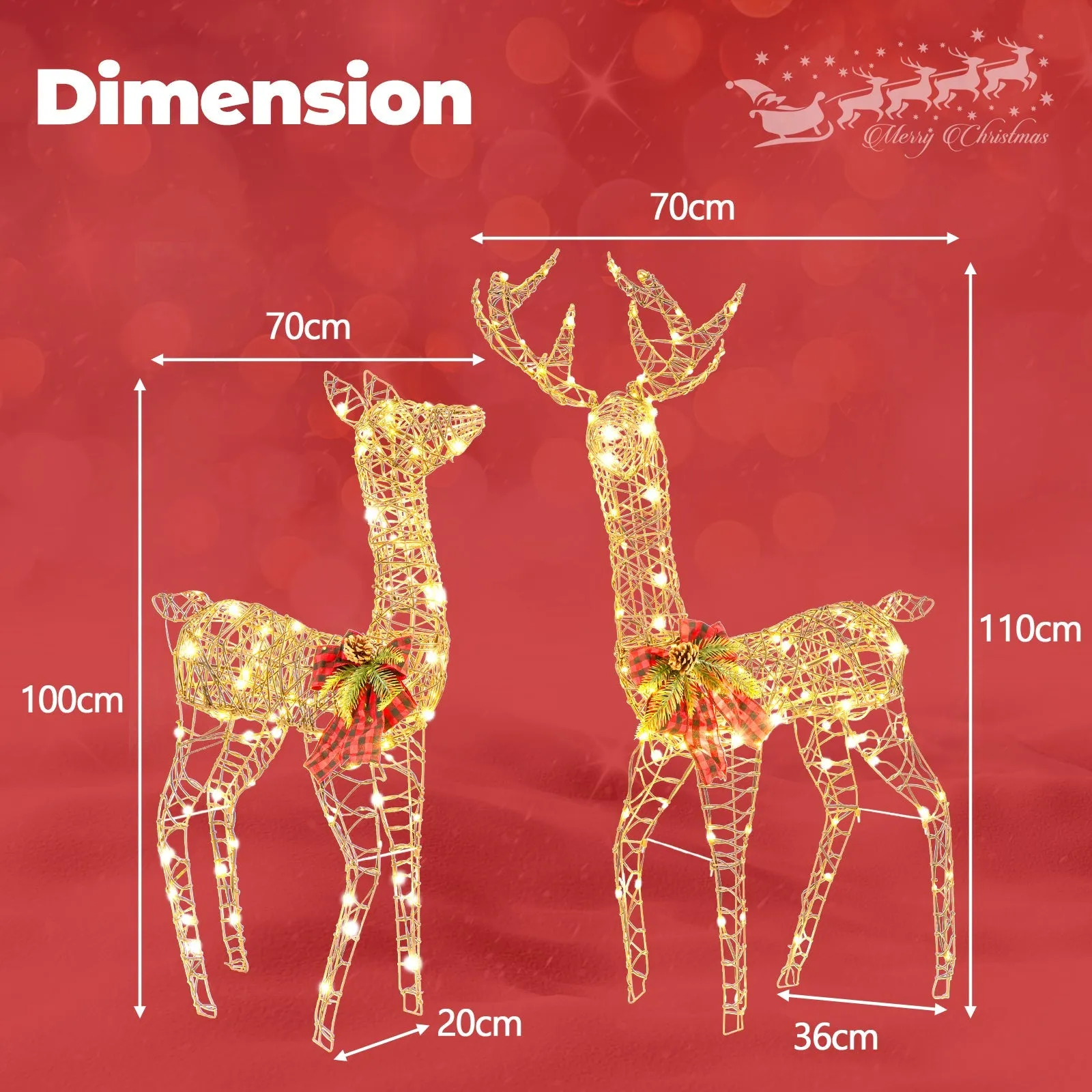 2-Piece Reindeer Family Set with 230 LED Lights and Ground Stakes