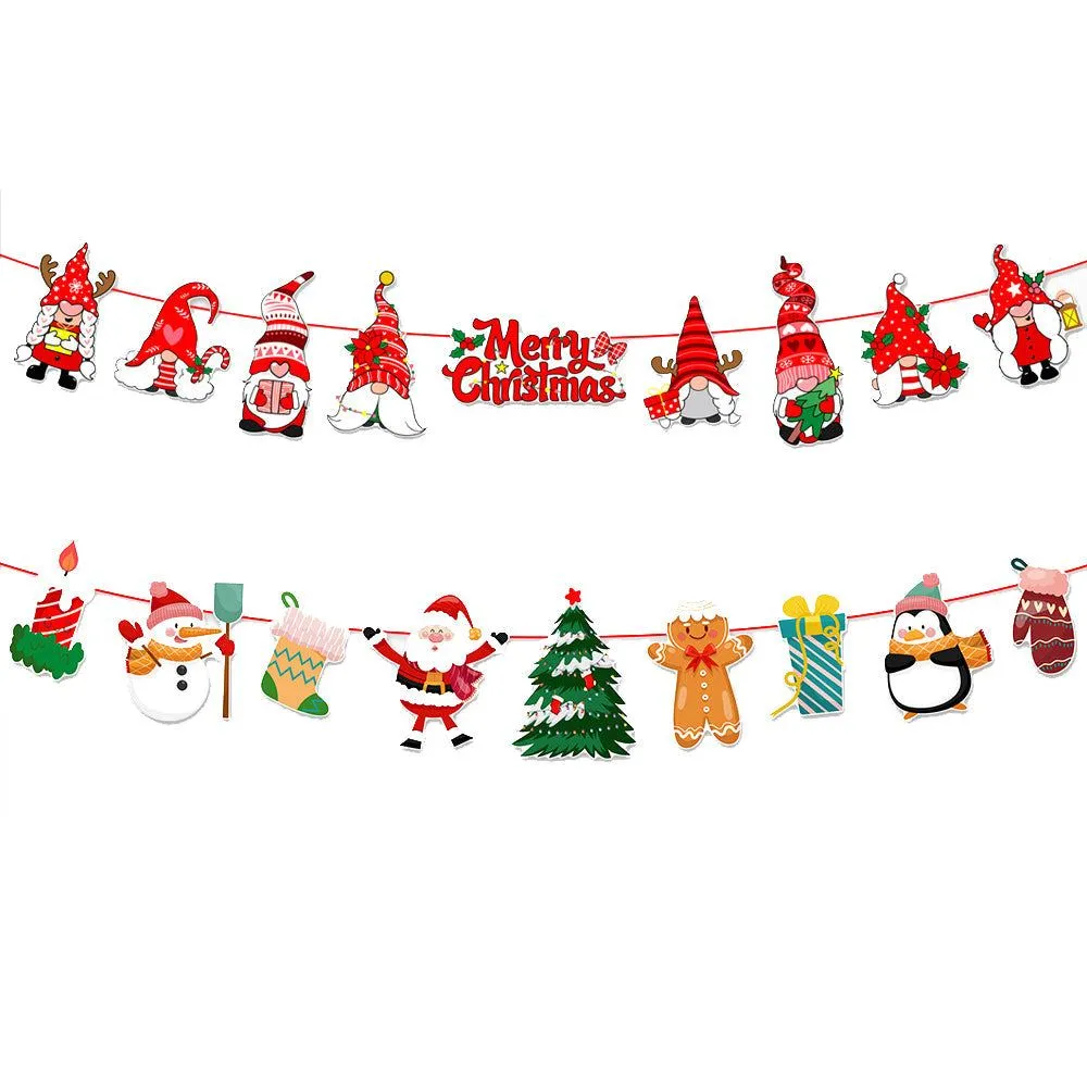 2Pack 3M Christmas Bunting Banners Garland Wall Decor Elk Snowman Party Decor(TO25 TO26)