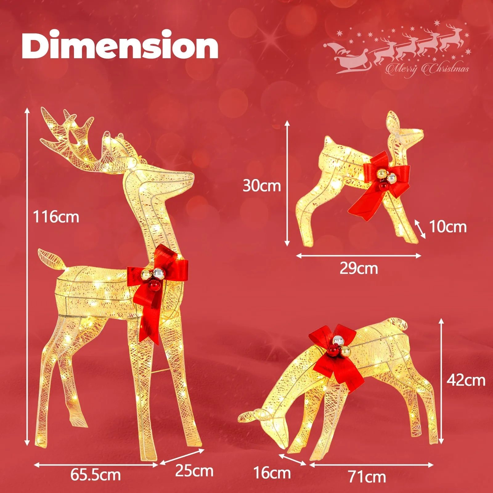 3 Pieces Lighted Reindeer Family Set with 230 LED Lights and Stakes