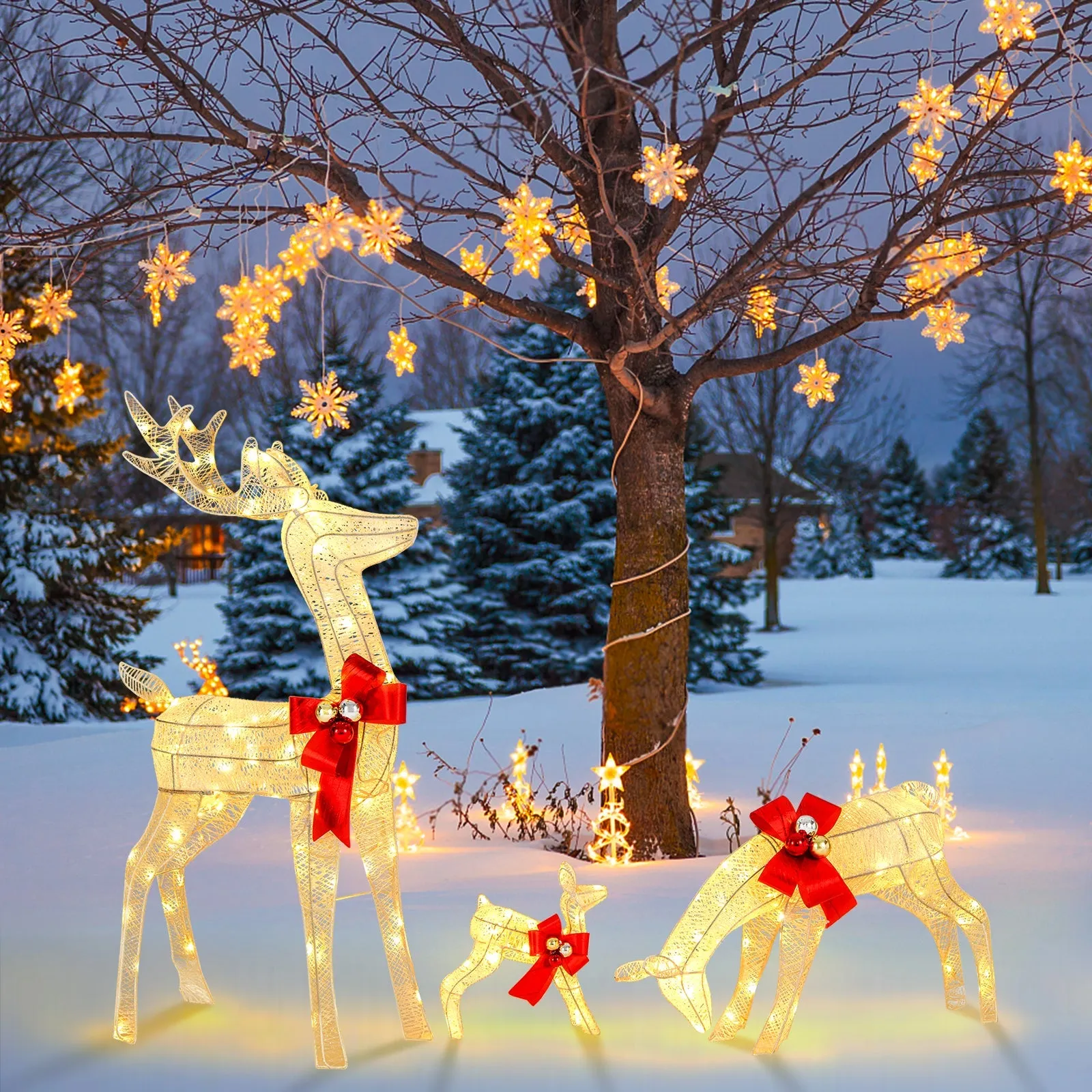 3 Pieces Lighted Reindeer Family Set with 230 LED Lights and Stakes