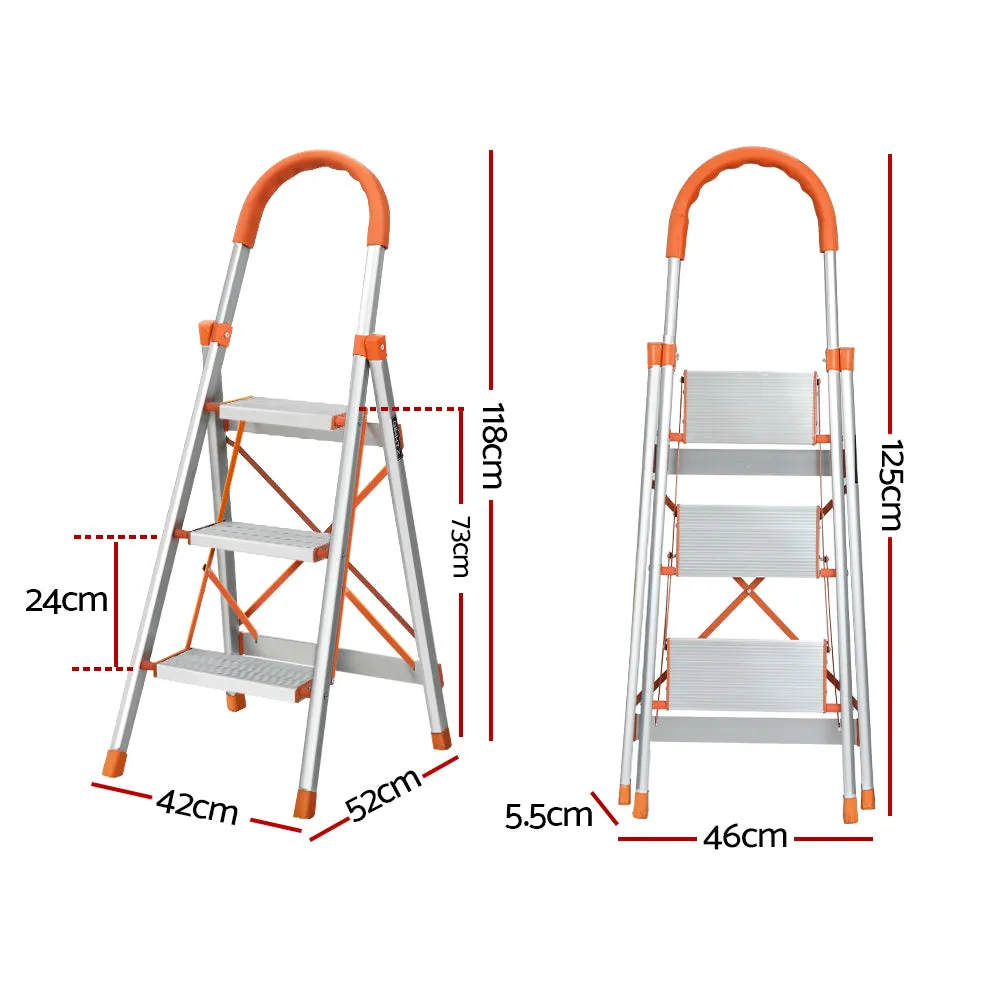 3 Step Ladder Multi-Purpose Folding Aluminium Light Weight Non Slip Platform