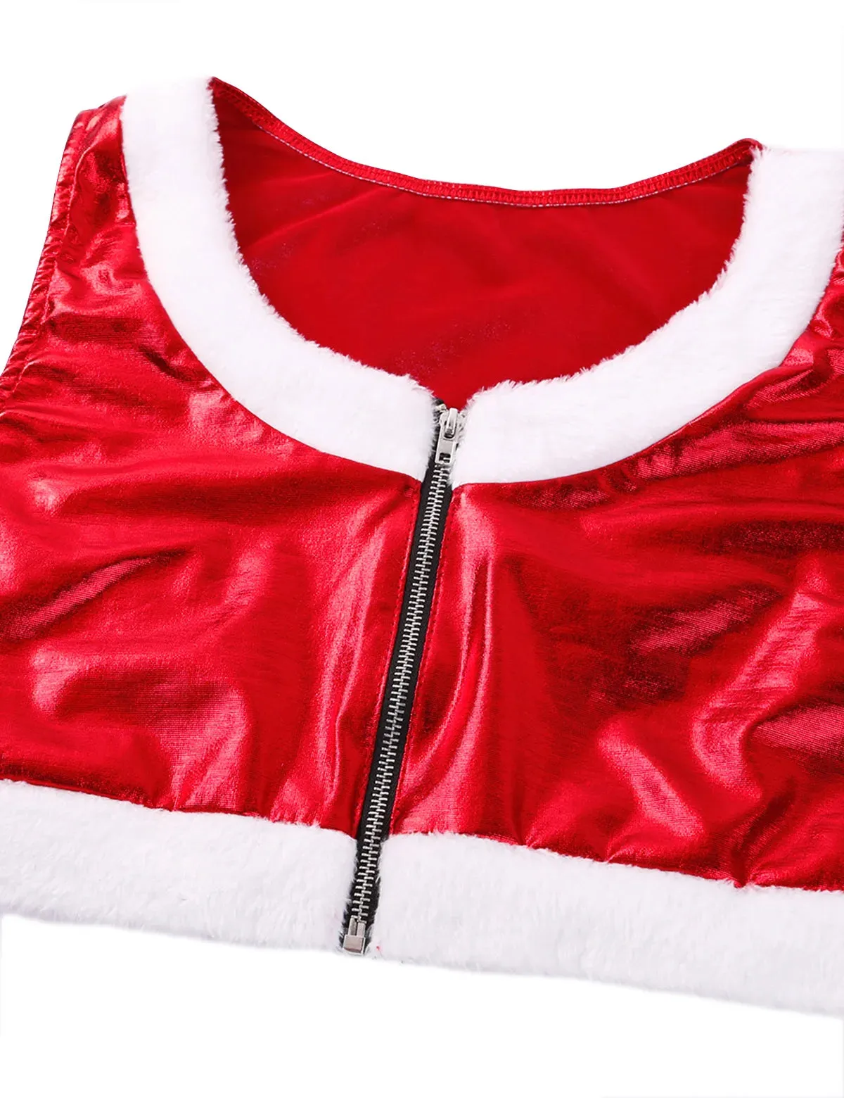 4Pcs Women Hot Santa Babe Costume Christmas Fancy Dress Outfit Flannel Crop Top And Shorts With Hat Fingerless Gloves