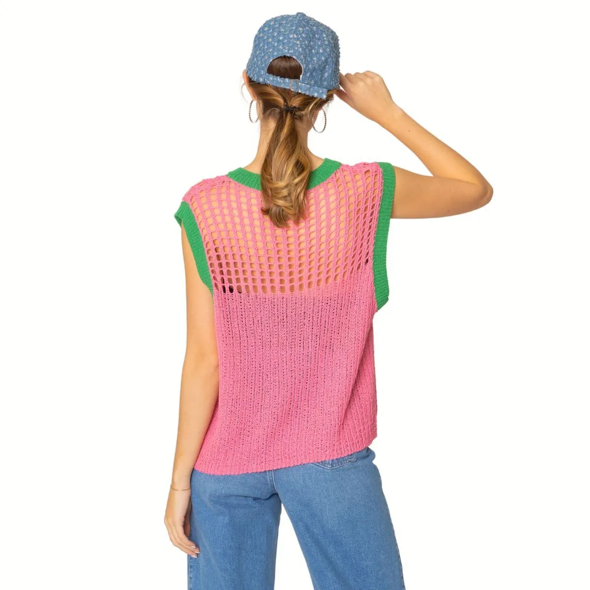 AKA Vest Top Pink and Green Alpha Kappa Alpha Inspired Crochet Sweater