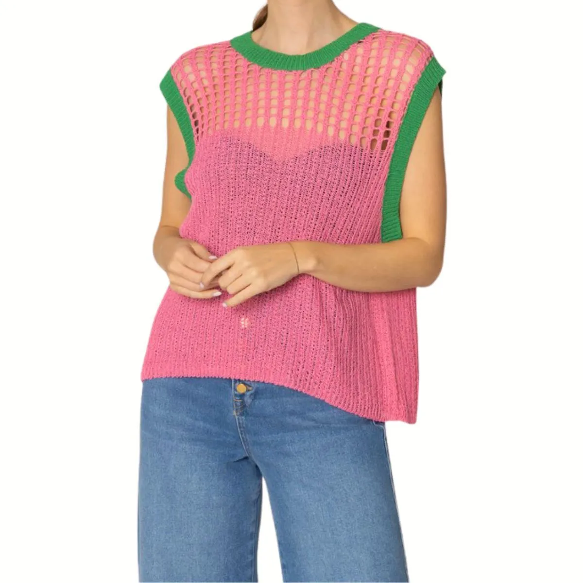 AKA Vest Top Pink and Green Alpha Kappa Alpha Inspired Crochet Sweater