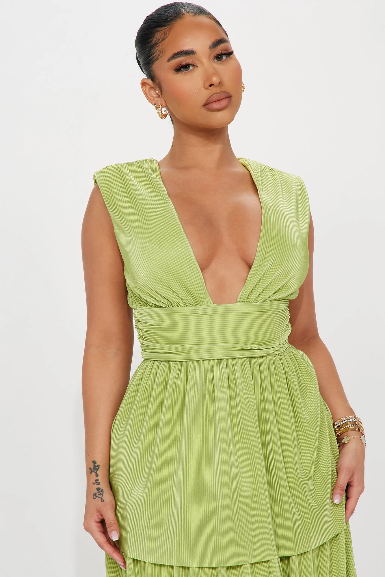 Alessandra Plisse Maxi Dress - Chartreuse