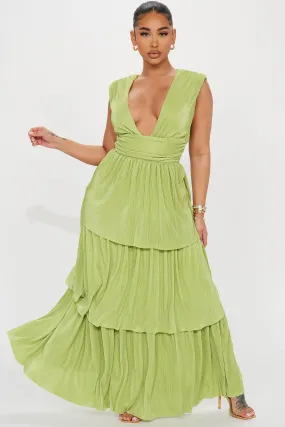 Alessandra Plisse Maxi Dress - Chartreuse