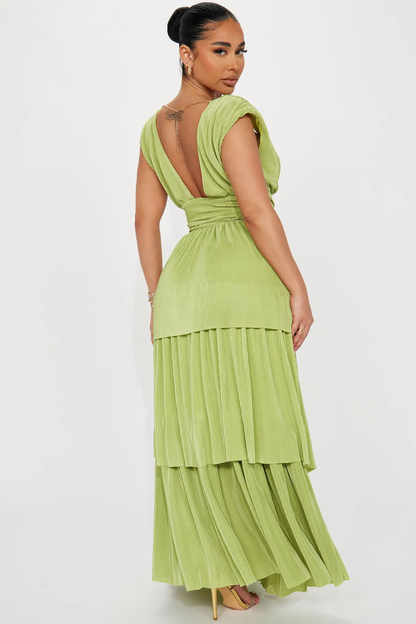 Alessandra Plisse Maxi Dress - Chartreuse