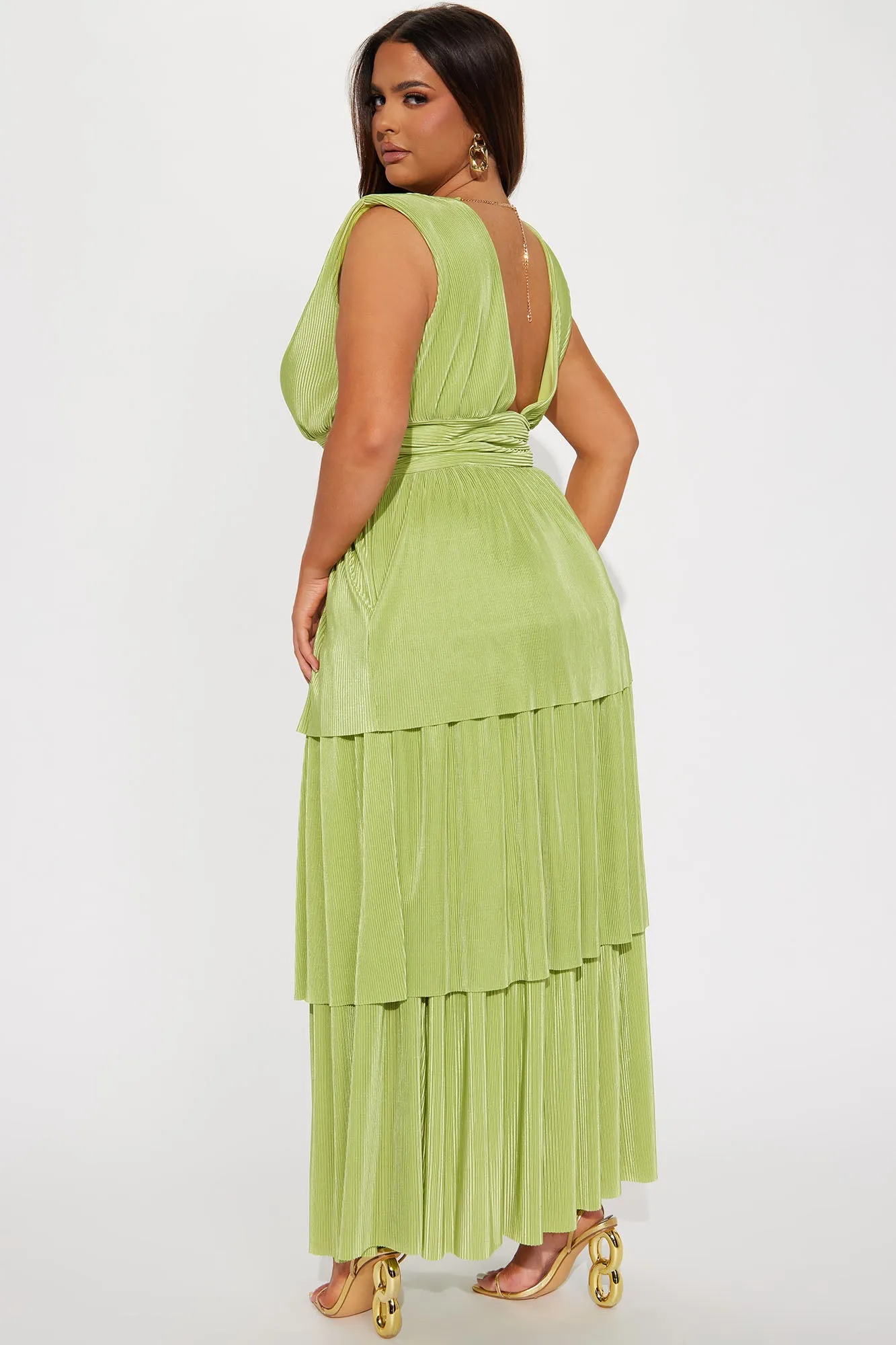 Alessandra Plisse Maxi Dress - Chartreuse