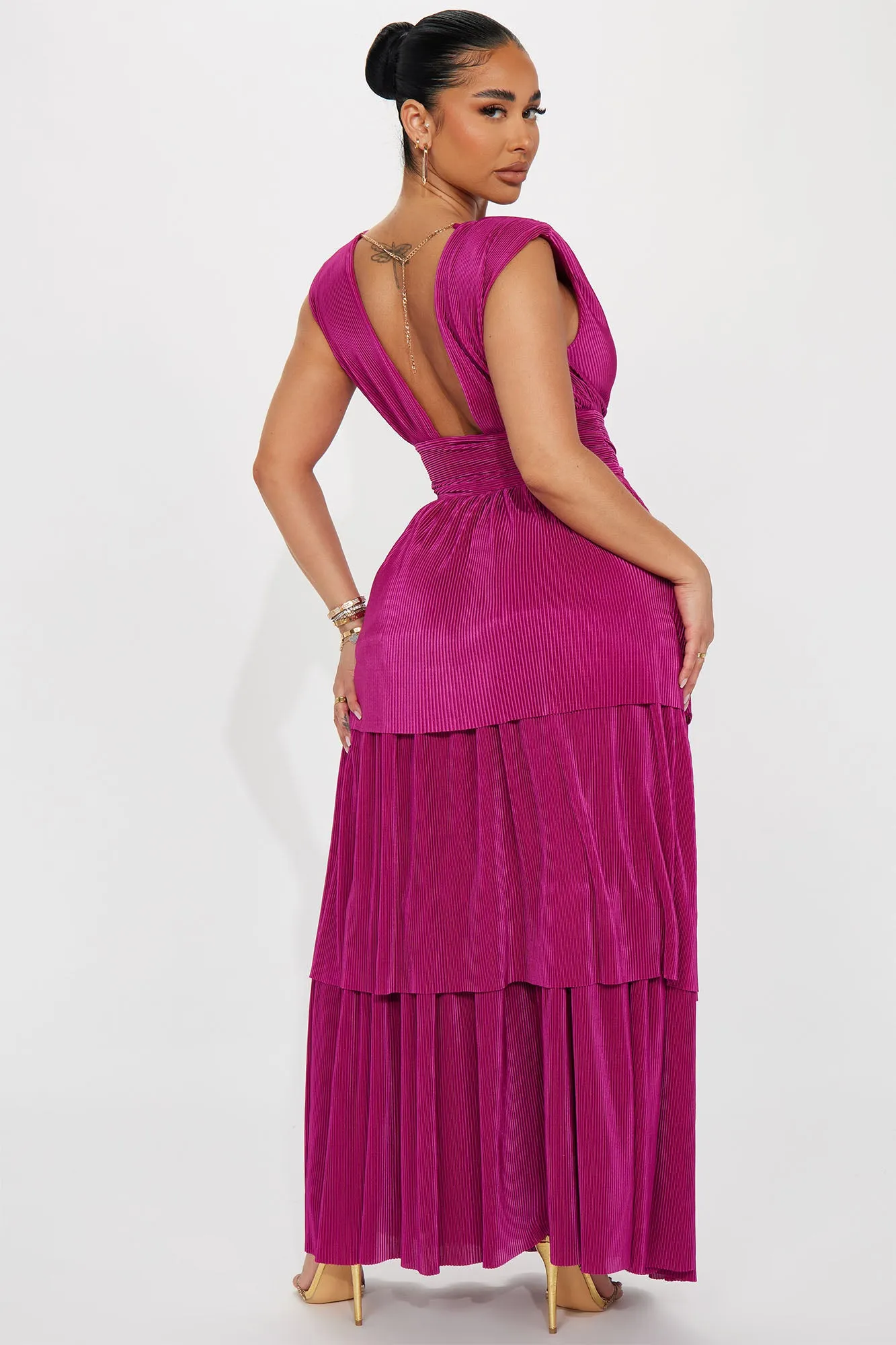 Alessandra Plisse Maxi Dress - Magenta