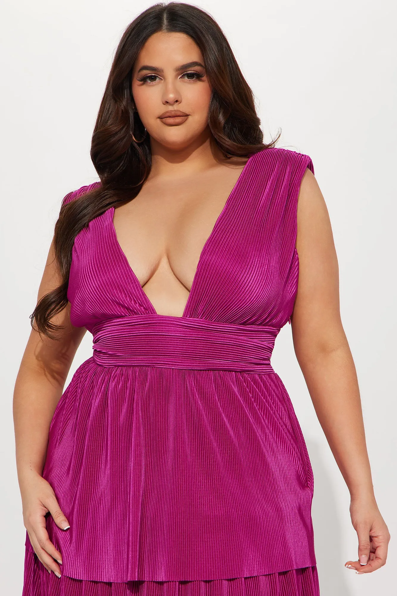 Alessandra Plisse Maxi Dress - Magenta