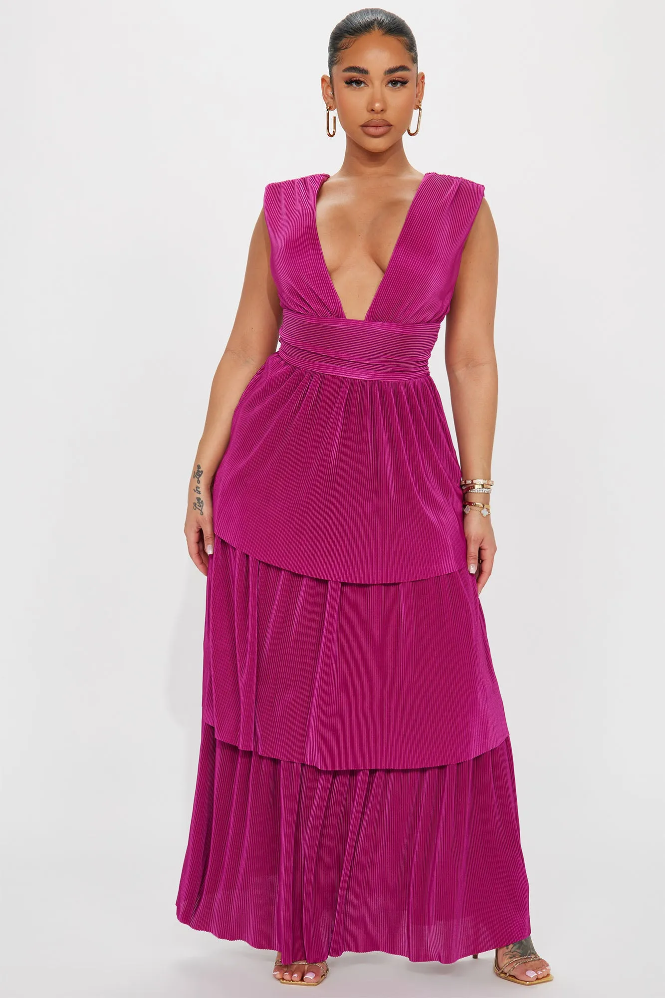 Alessandra Plisse Maxi Dress - Magenta