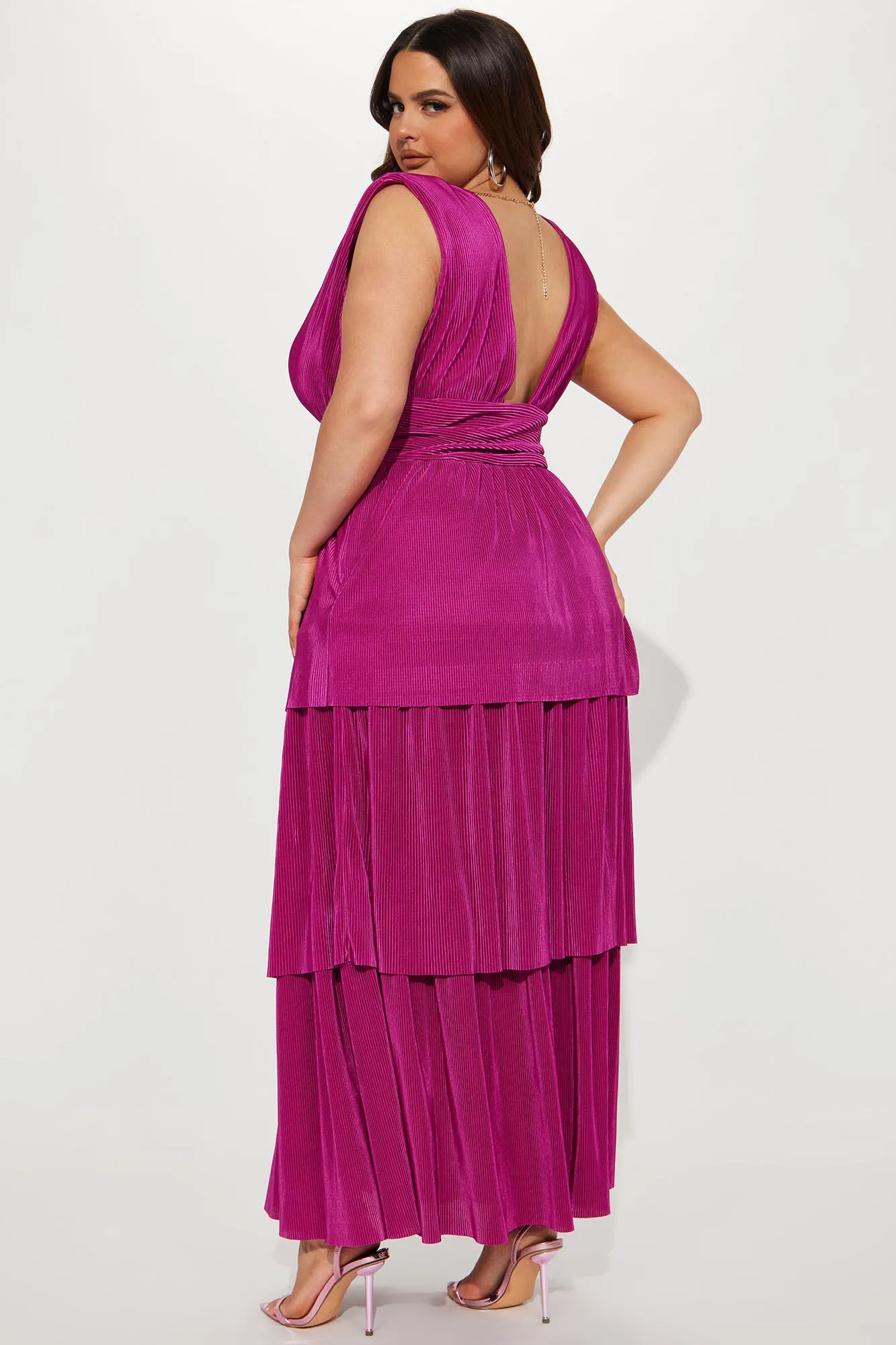 Alessandra Plisse Maxi Dress - Magenta