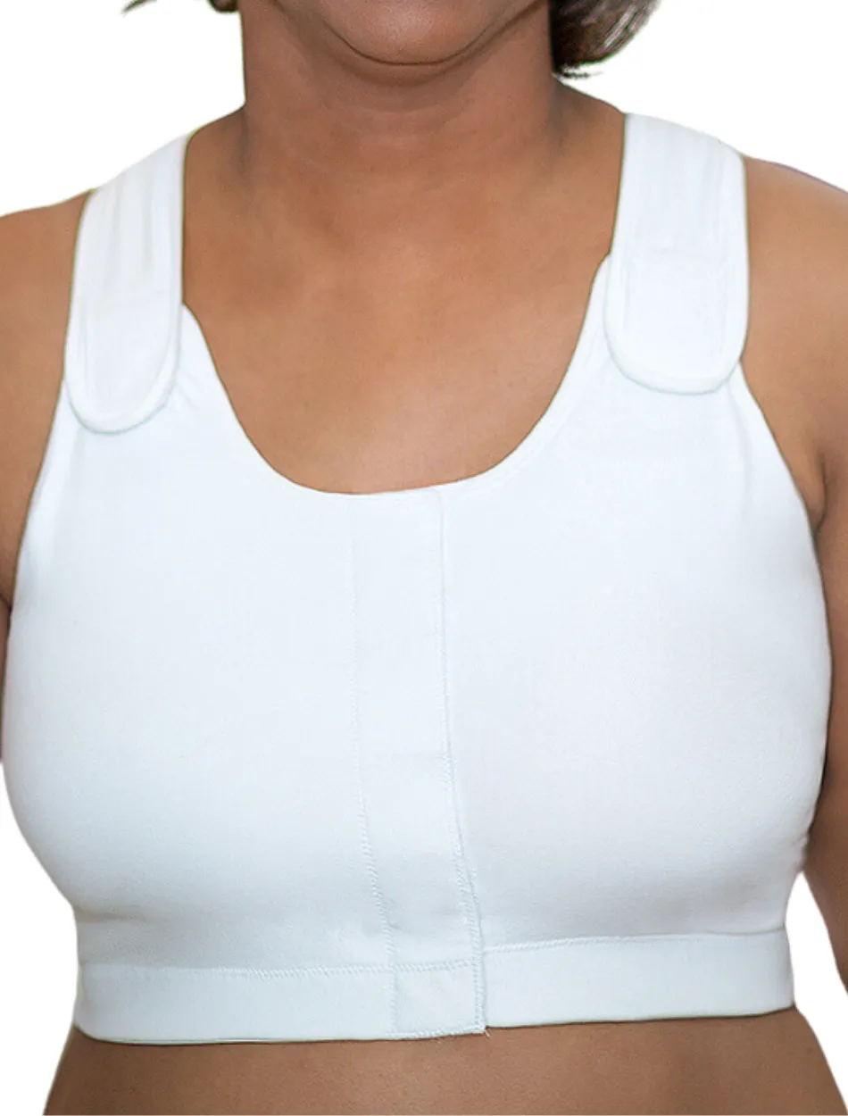 American Breast Care Velcro Front Compression Bra White | White ABC Compression Bra | White Front Closure Compression Bra