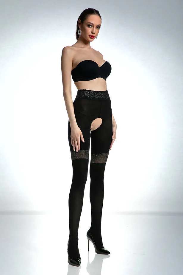 Amour Glamour Open Gusset Opaque Tights 80 Denier