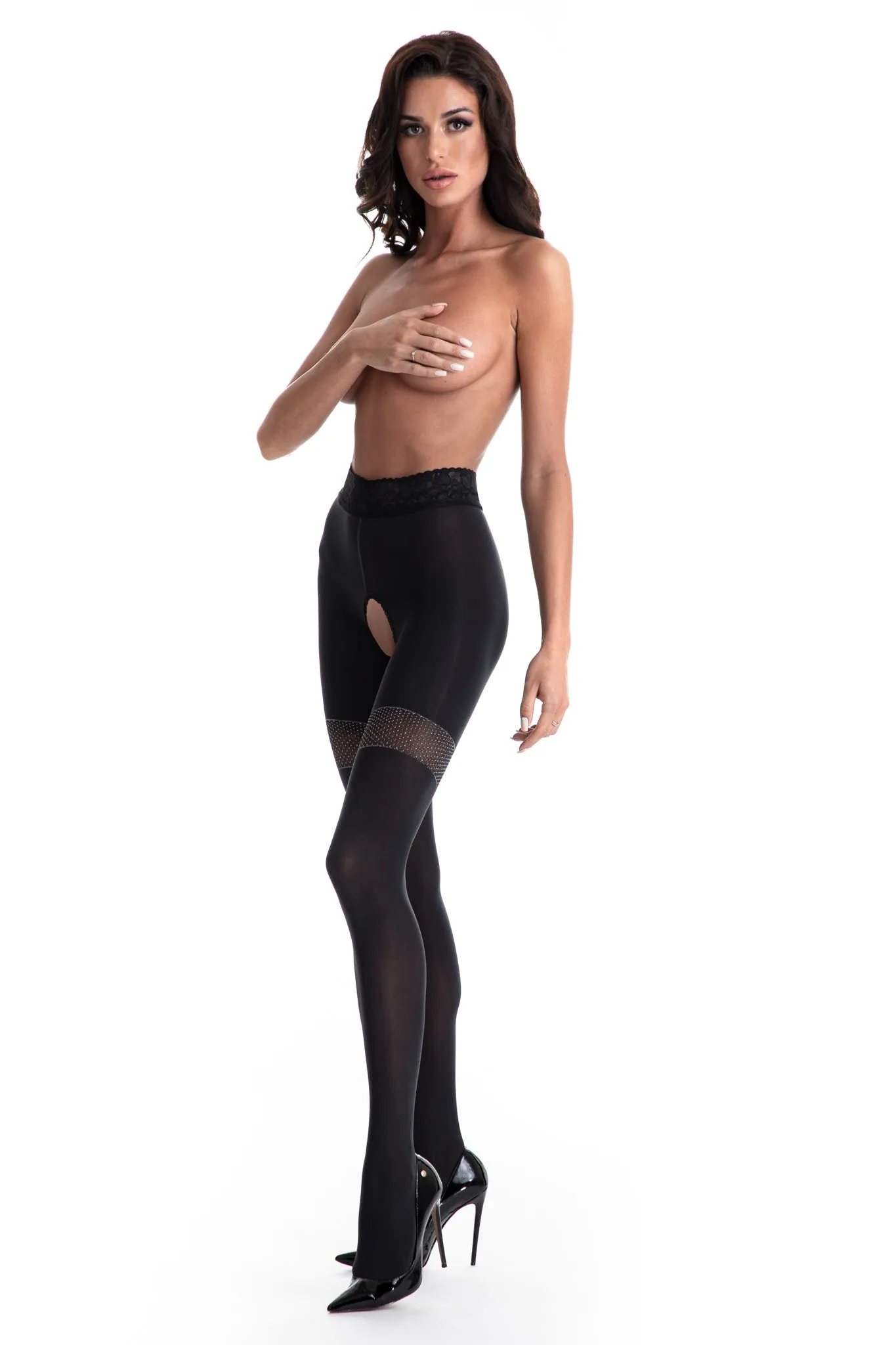 Amour Glamour Open Gusset Opaque Tights 80 Denier