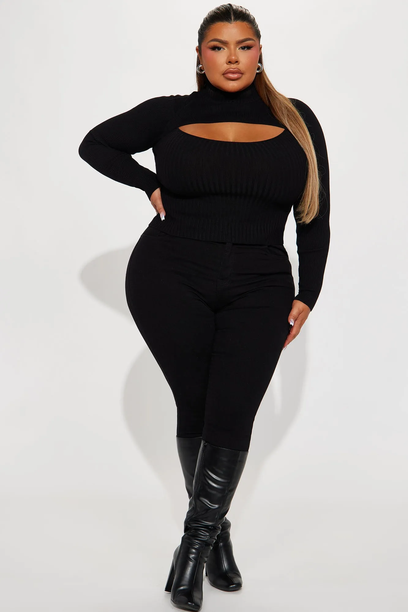 Anabella Cut Out Turtleneck Sweater - Black