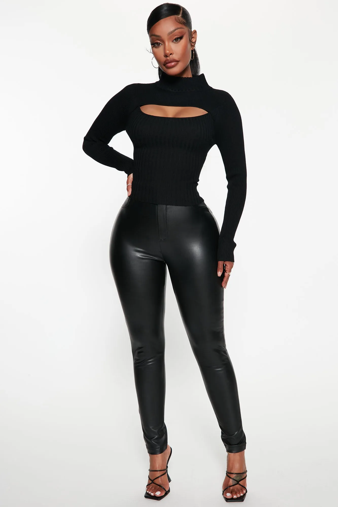 Anabella Cut Out Turtleneck Sweater - Black