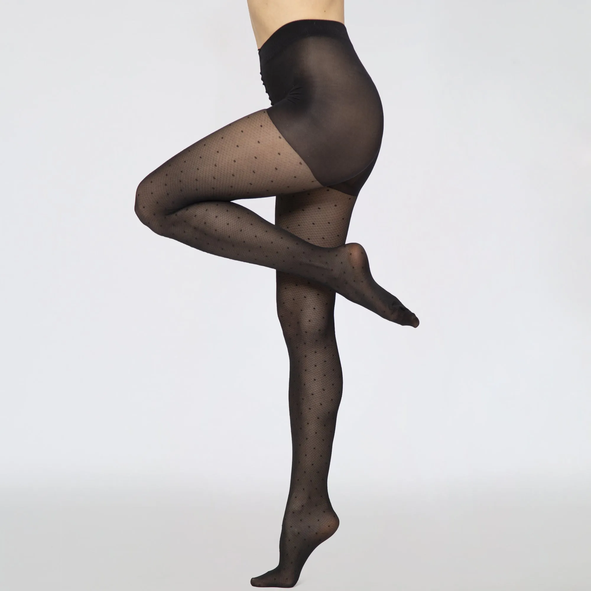 Andrea Bucci Semi Opaque Polka Dot Patterned Control Top Tights