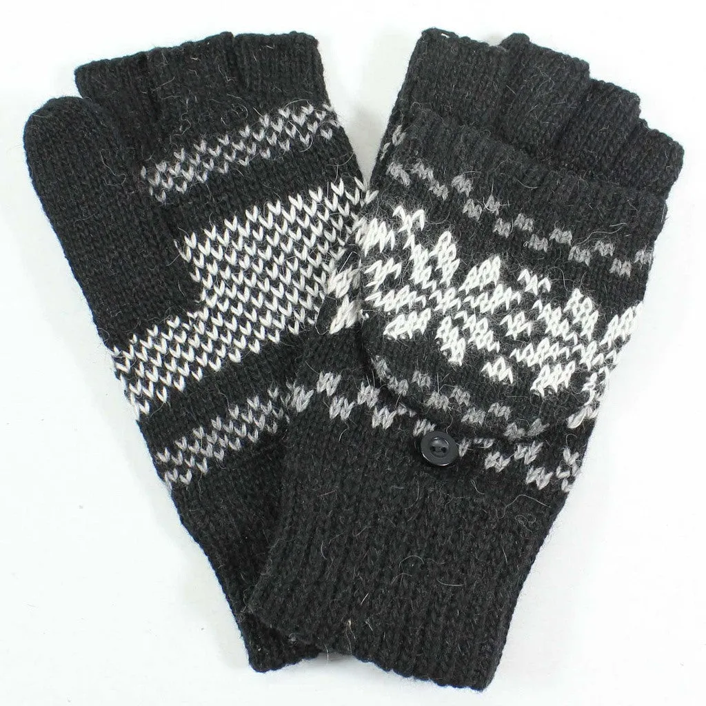 Angora Flip Top Snowflake Mitten Gloves