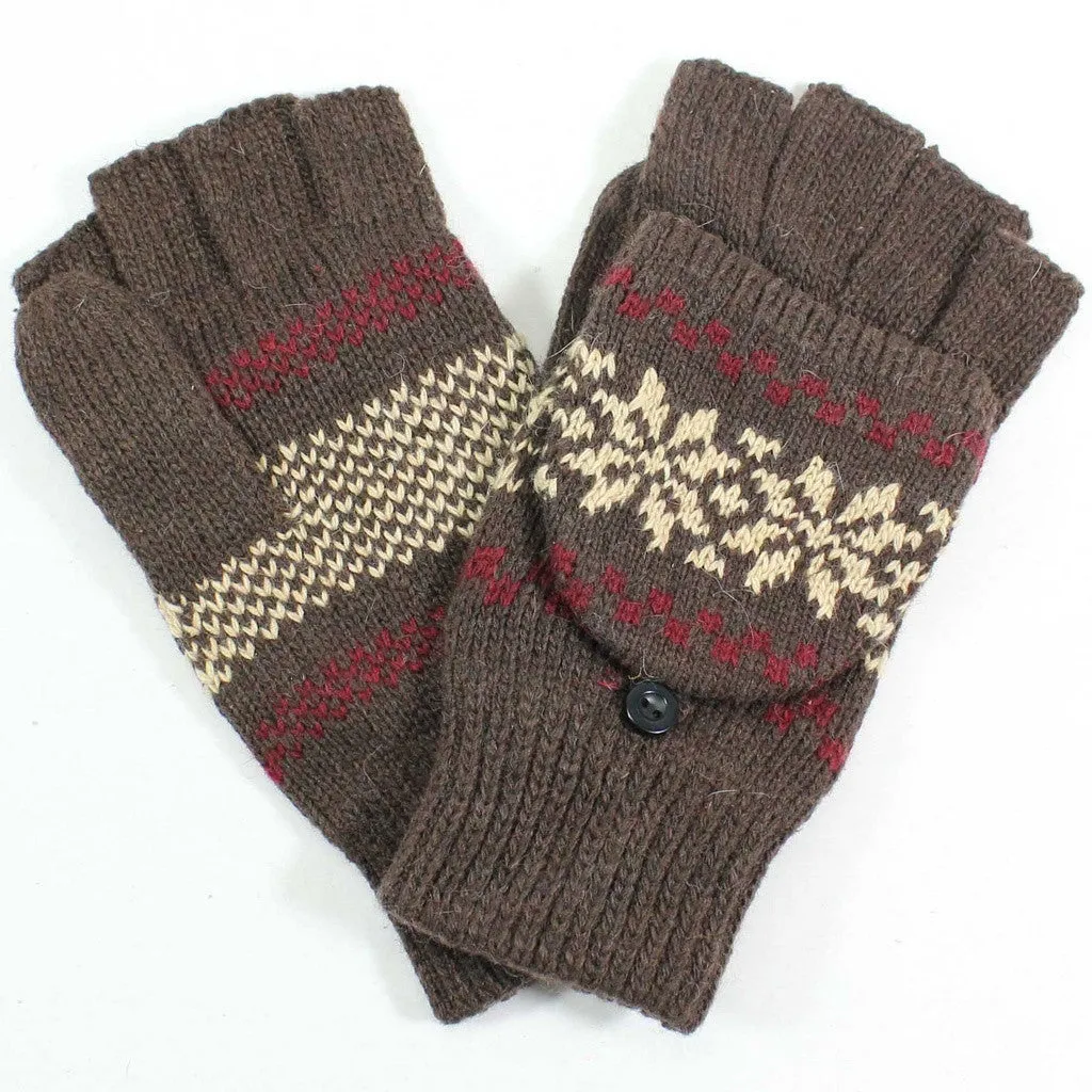 Angora Flip Top Snowflake Mitten Gloves