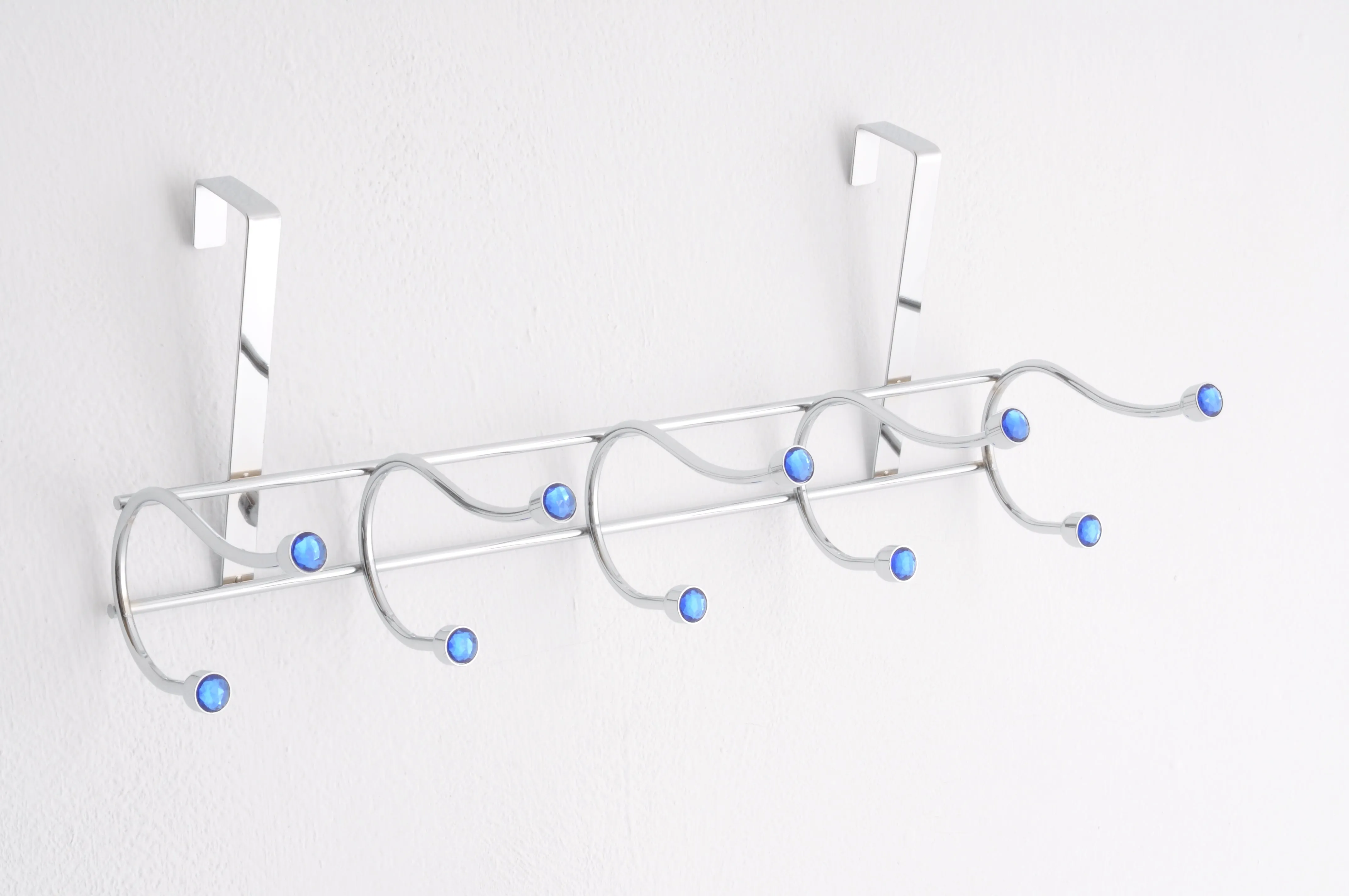 ASPECT Over Door Hook / Coat Hat Hanger-Chrome Frame 10 Hot Blue Acrylic Hooks