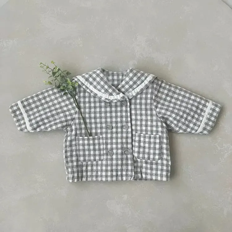 Baby Plaid Pattern Solid Color Lapel Design Cute Style Quilted Coat by MyKids-USA™