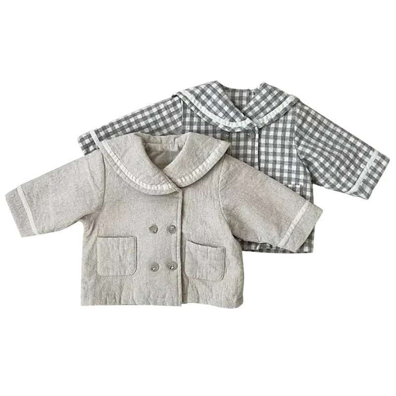 Baby Plaid Pattern Solid Color Lapel Design Cute Style Quilted Coat by MyKids-USA™