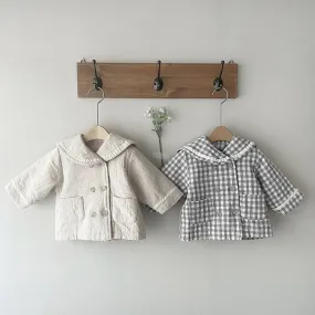 Baby Plaid Pattern Solid Color Lapel Design Cute Style Quilted Coat by MyKids-USA™