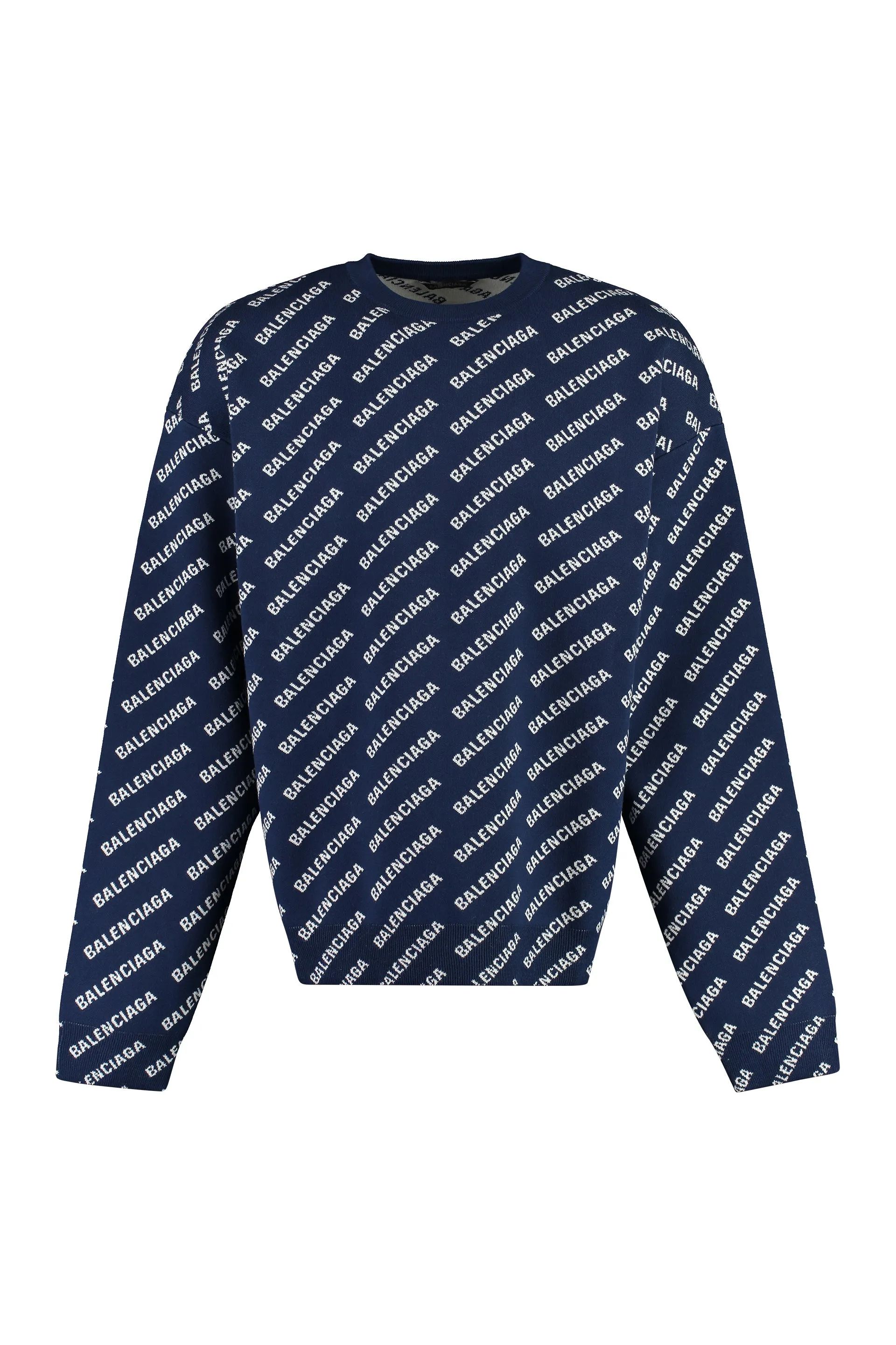 BALENCIAGA Blue All-Over Crewneck Cotton Sweater for Men (FW24)